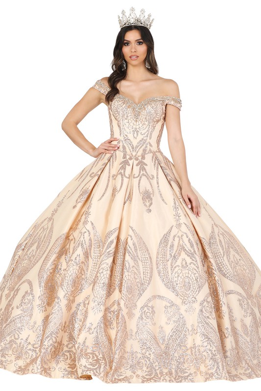 Ball Gown Sequined Off the Shoulder Sweep Train