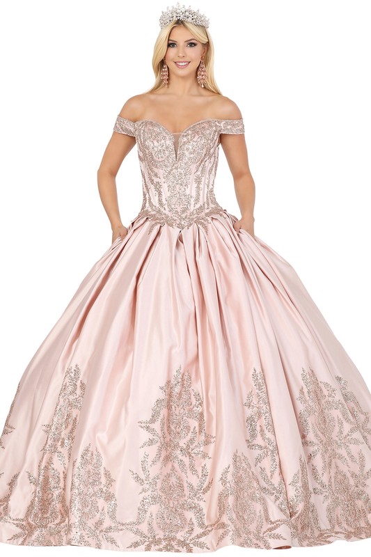 Ball Gown Sequined Off the Shoulder Sweep Train