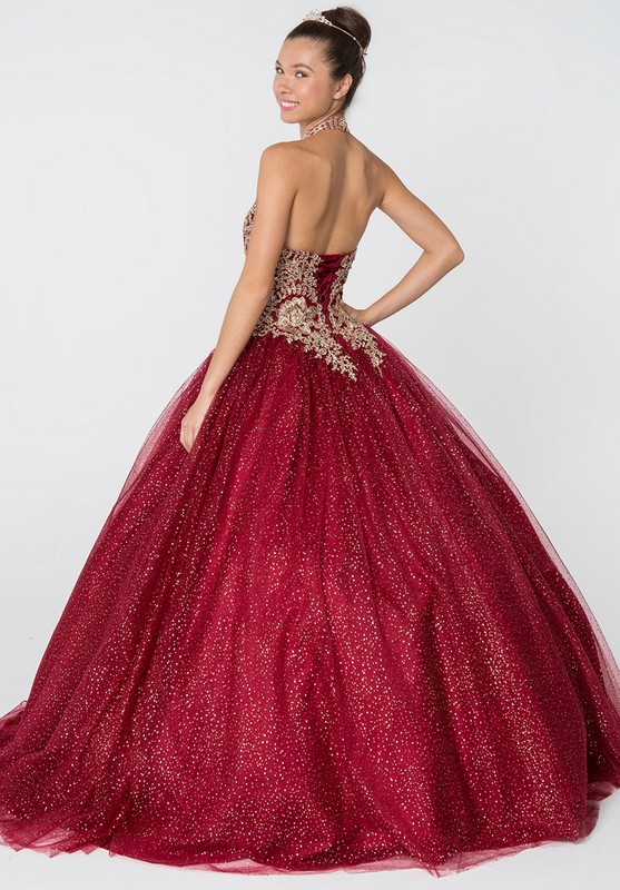 Ball Gown Halter Top Sweep Train with Lace Sequins