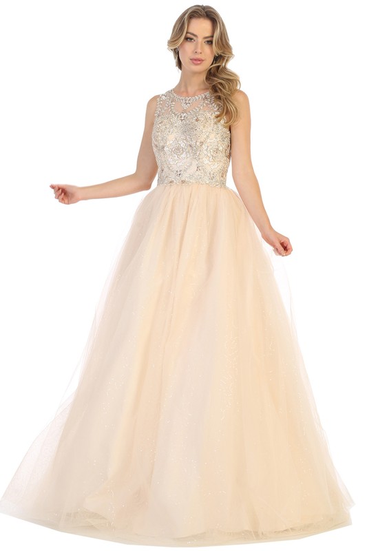 Ball Gown Scoop Neck Sweep Train with Beading