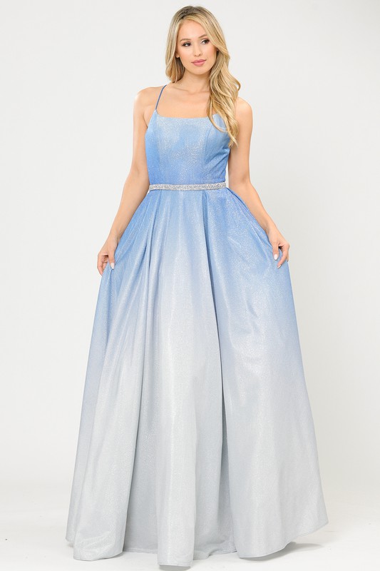 A-Line Glitter Ombre Sweep Train Prom Dress