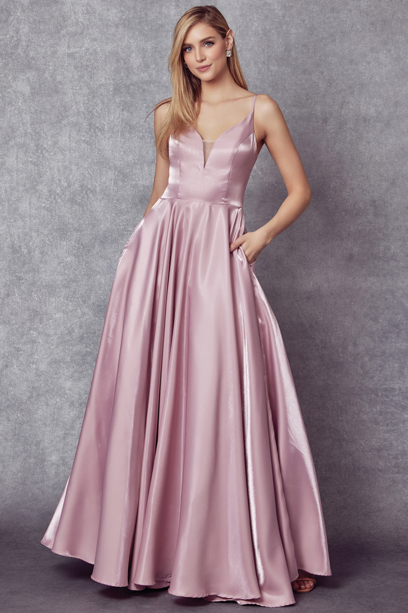 Corset Style Deep V-Neck Long Prom Dress 