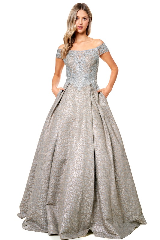 Embossed Fabric Off Shoulder Ball Gown