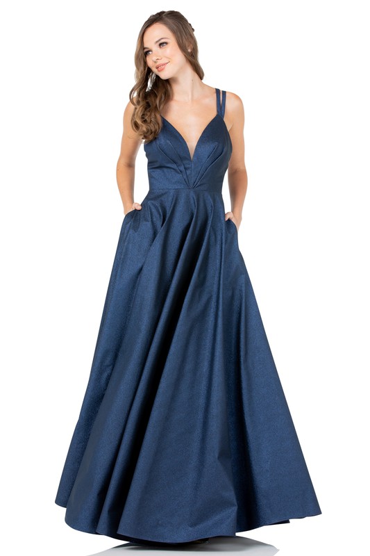 Sleeveless, V Neck, A Line Gown