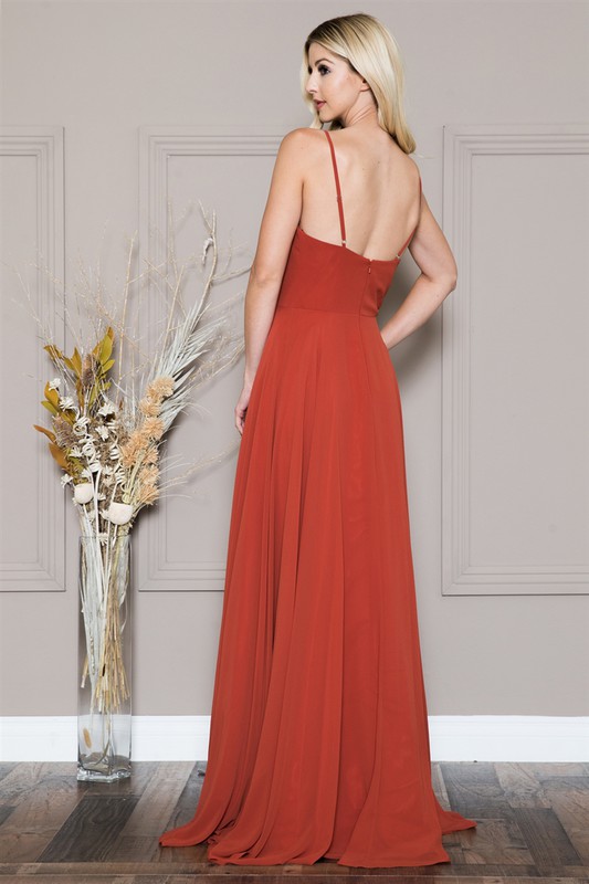 Pleated Top Chiffon Bridesmaid Prom Gown
