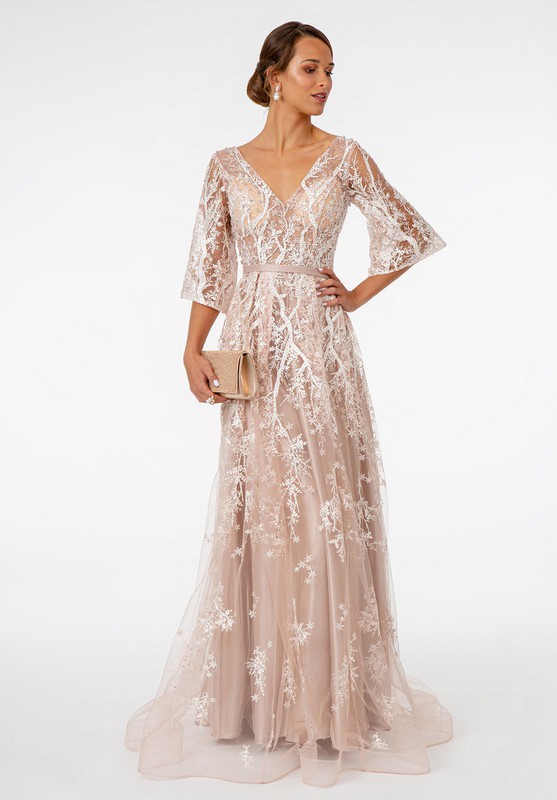 3 Quarter sleeve A Line Prom/Evening gown