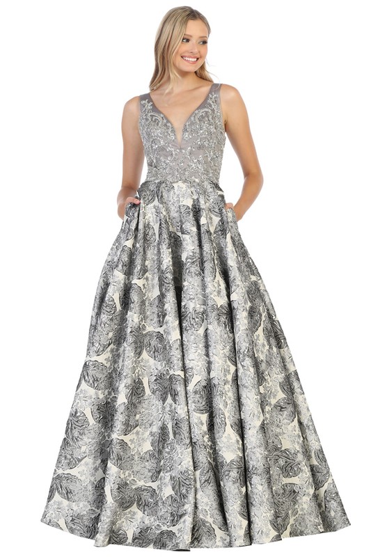 Ball Gown V-Neck Floor Length Prom Dress