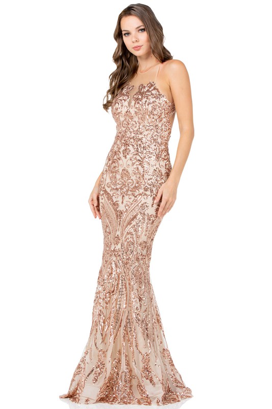 Sleeveless High Neck Sequin Mermaid Gown