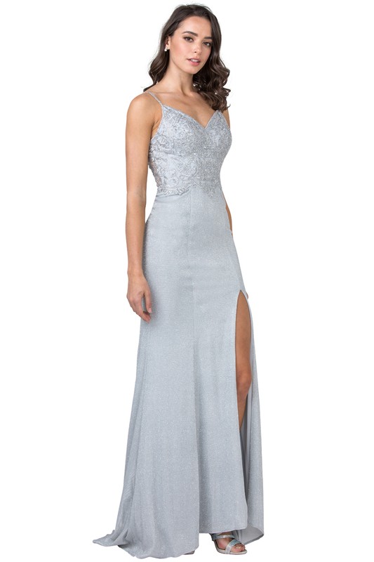 Slitted Metallic Evening Dress