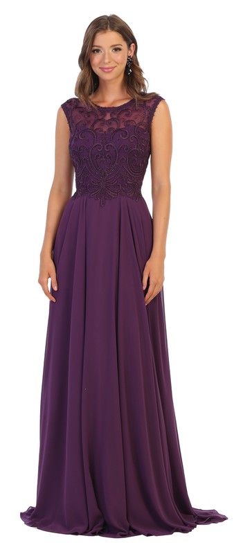 A-Line Scoop Neck Sweep Train Prom Dress