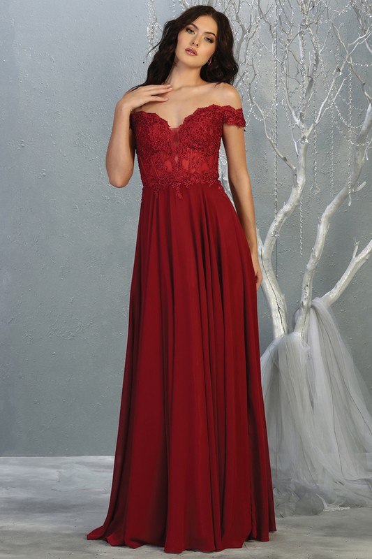 A-Line Off the Shoulder Sweep Train Prom Dress
