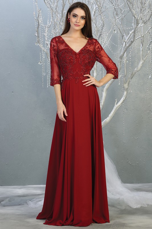 A-Line V-Neck Lace Mother of the Bride Dress