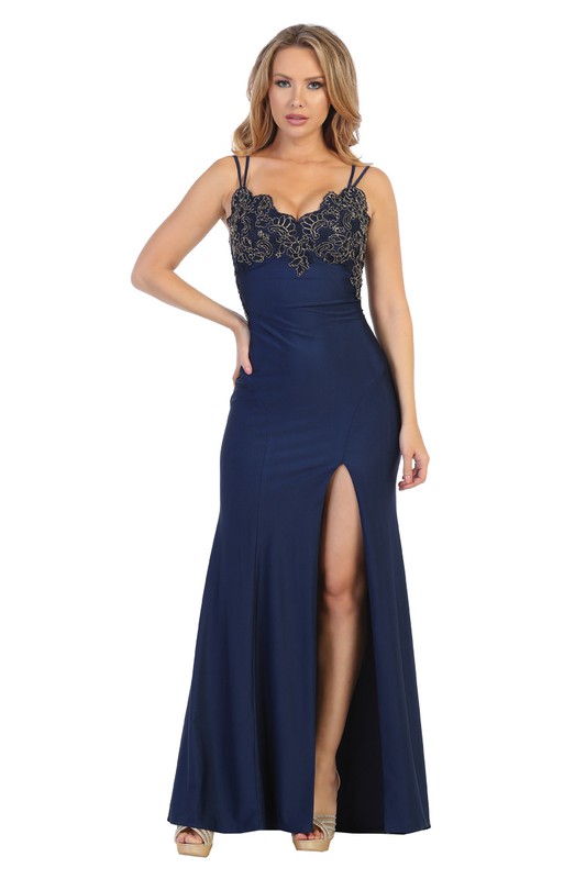 Sequined V-Neck Split Front Floor Length