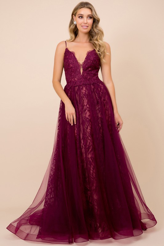 Lace Prom Gown with Spaghetti Straps