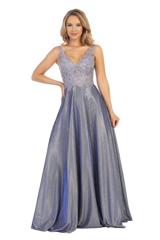 A-Line Glitter V-Neck Sweep Train Prom Dress