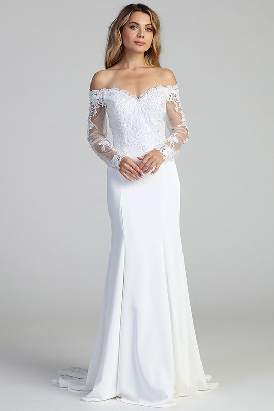 Sweetheart, Off-Shoulder Sheer Sleeve Bridal Gown