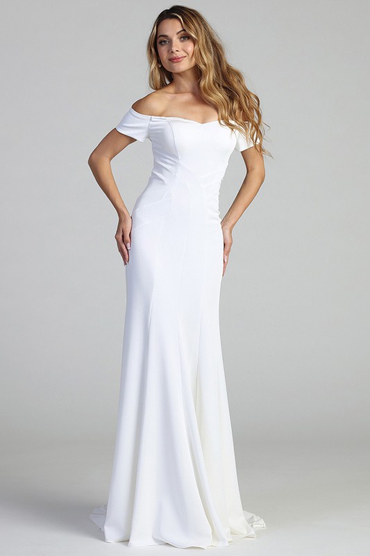 Off Shoulder Solid Flowy Bridal Gown