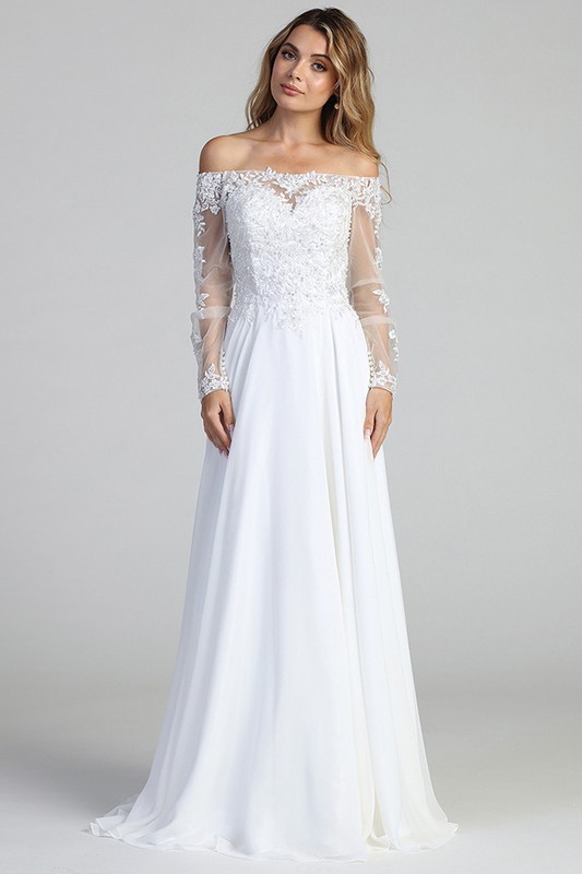 Sheer Long Sleeve Chiffon Skirt Bridal gown