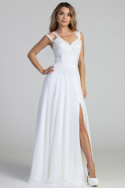 V Neck Lace Top Chiffon Skirt Bridal Gown