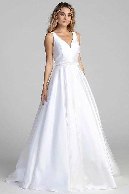 Satin V Neck A Line Bridal Gown