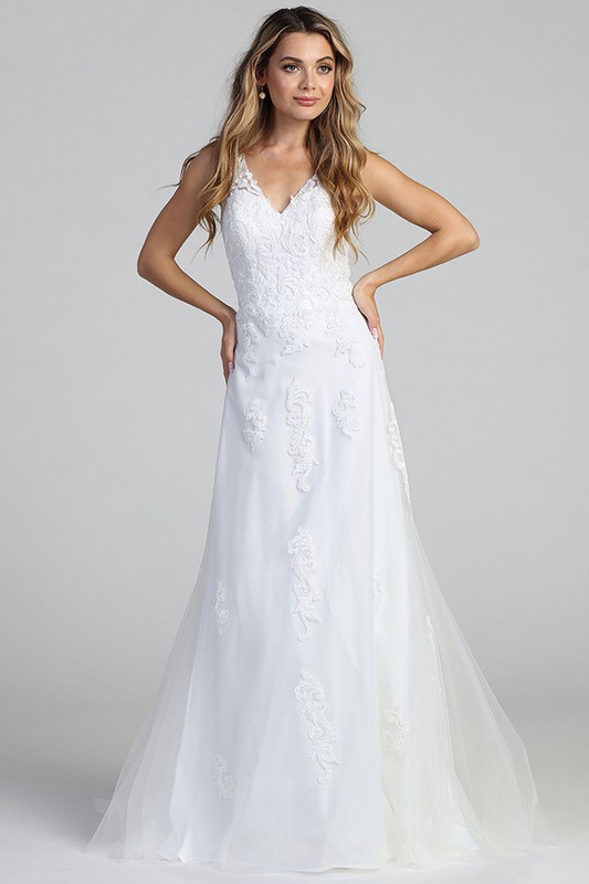 V Neck Lace A Line Bridal Gown