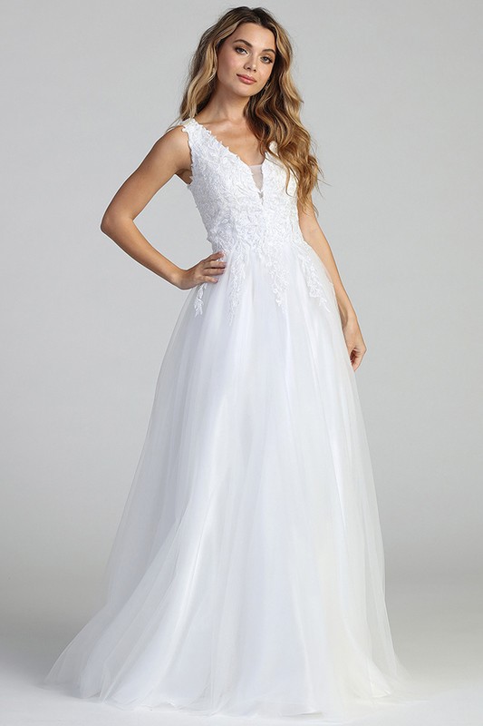 V Neck Lace Top A LIne Bridal Gown/Wedding Dress