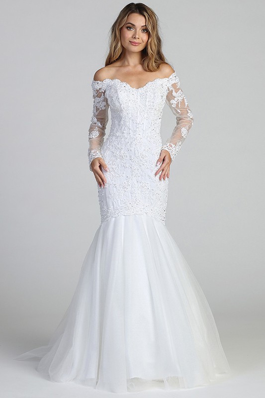 Laced Sheer Long Sleeve Mermaid Bridal Gown