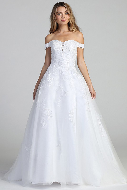 Off Shoulder Lace Top Soft A Line Bridal Gown