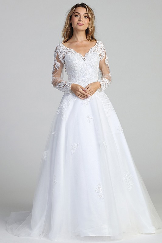 Laced Sheer Sleeve A Line Wedding Gown