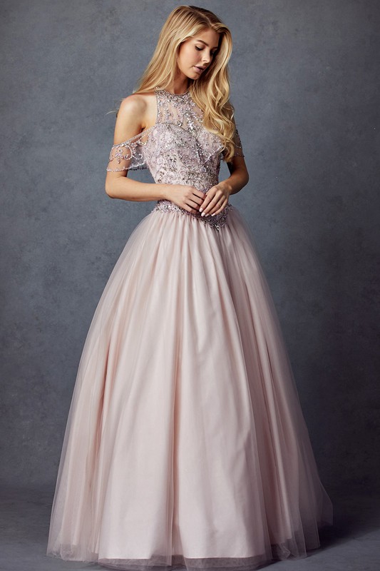 Scoop Neck, Sleeveless Off Shoulder Ball Gown