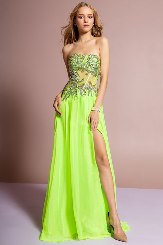 Jewel and Sequin Embellished Strapless Long Dress