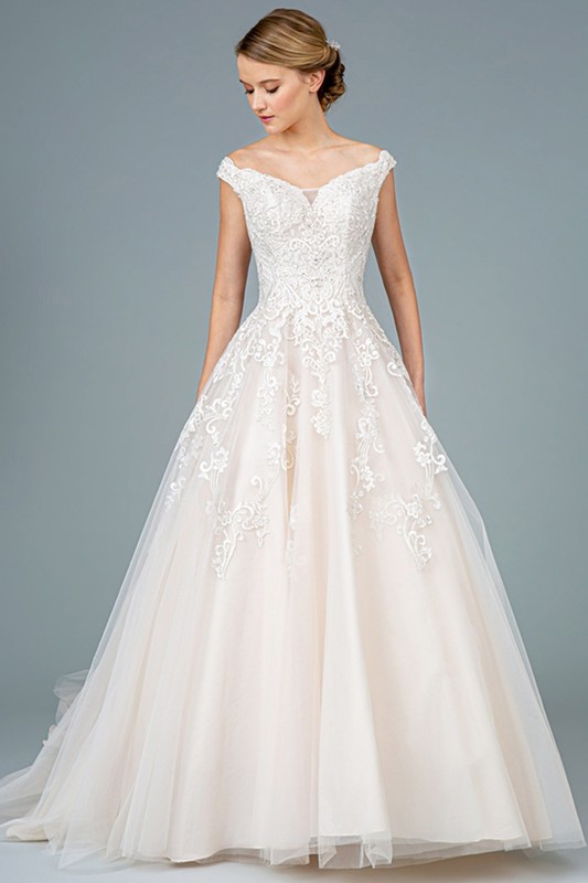 Embellished Top A-Line Mesh Wedding Gown