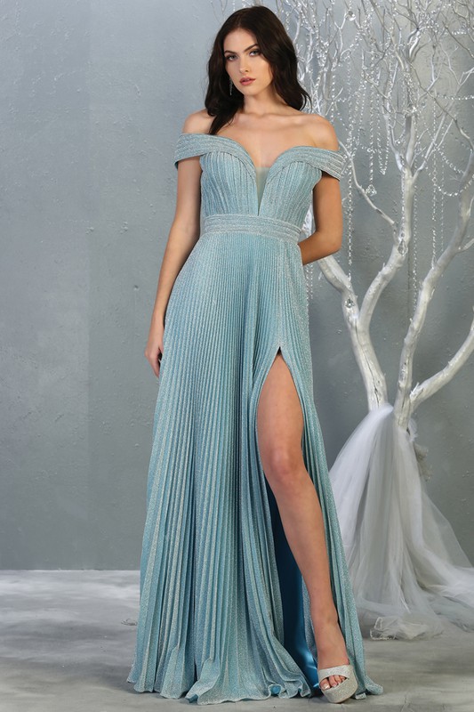 Accordion-Pleat Evening Event Gown