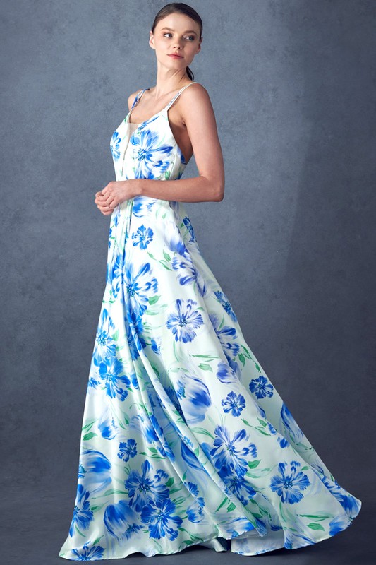 Scoop Neck, Sleeveless A Line Floral Print Dress