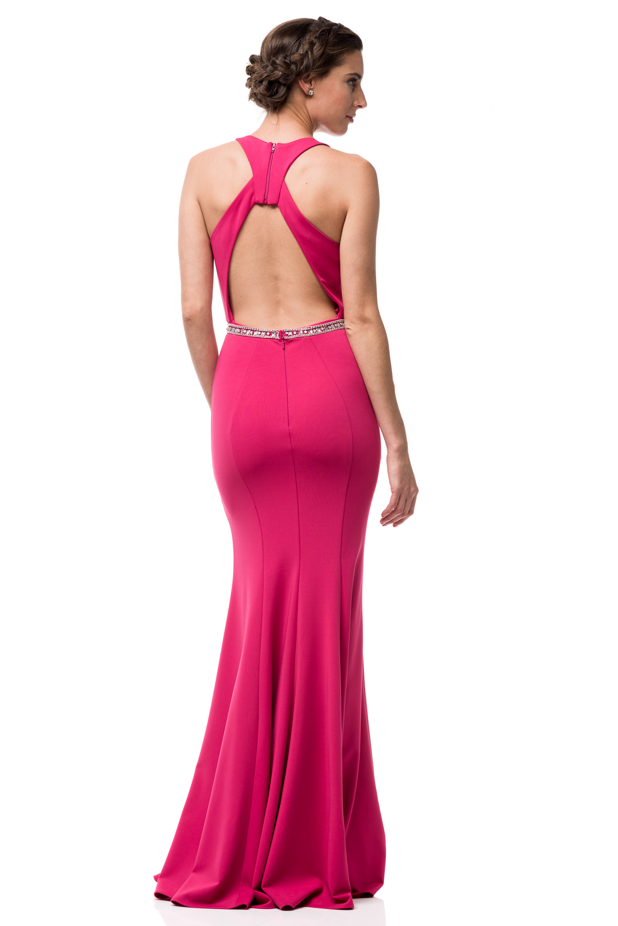 V-NECK, SLEEVELESS, BACKLESS, TRUMPET