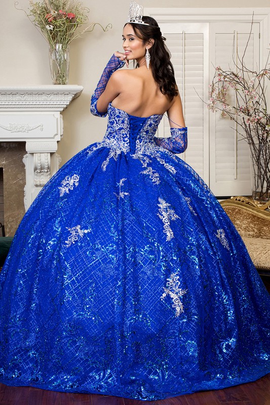 Embroidered Glitter Mesh Quinceanera Dress