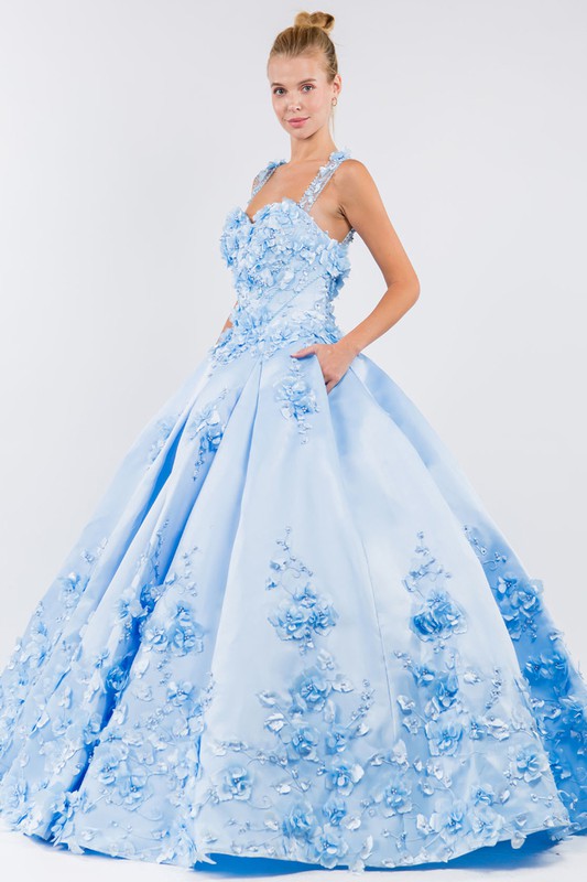 3D Floral Applique Satin Sweetheart Ball Gown