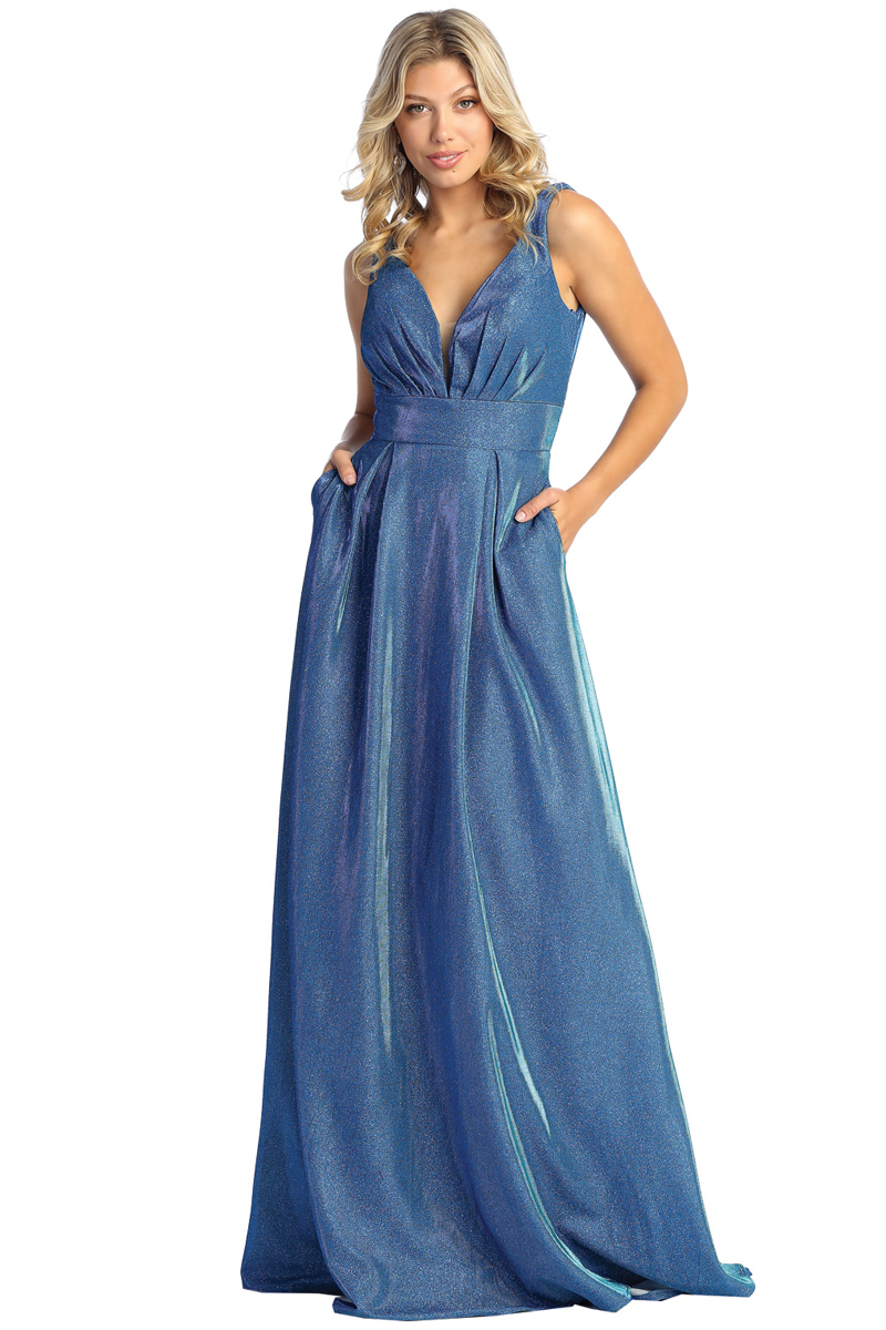 V neck Metallic A Line Gown