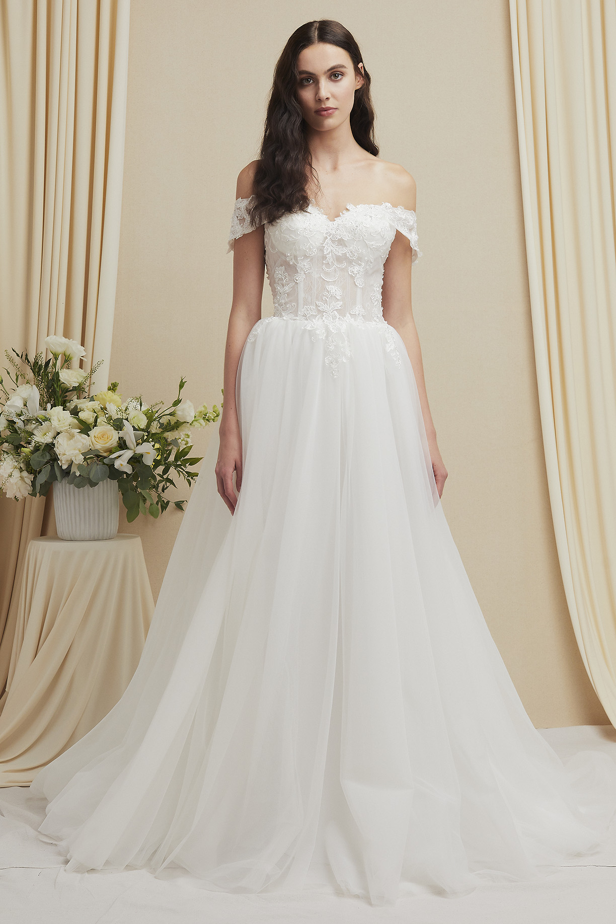 OFF-SHOULDER, SWEETHEART, BALLGOWN, LACE UP BACK, TAIL