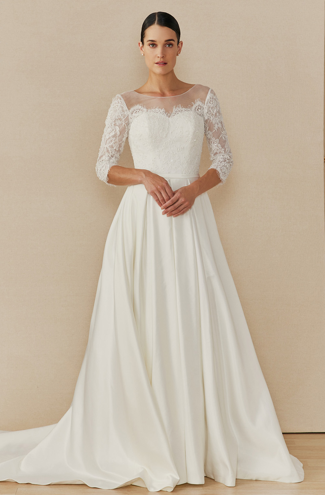 BATEAU NECK, 3/4 SLEEVES, BALL GOWN