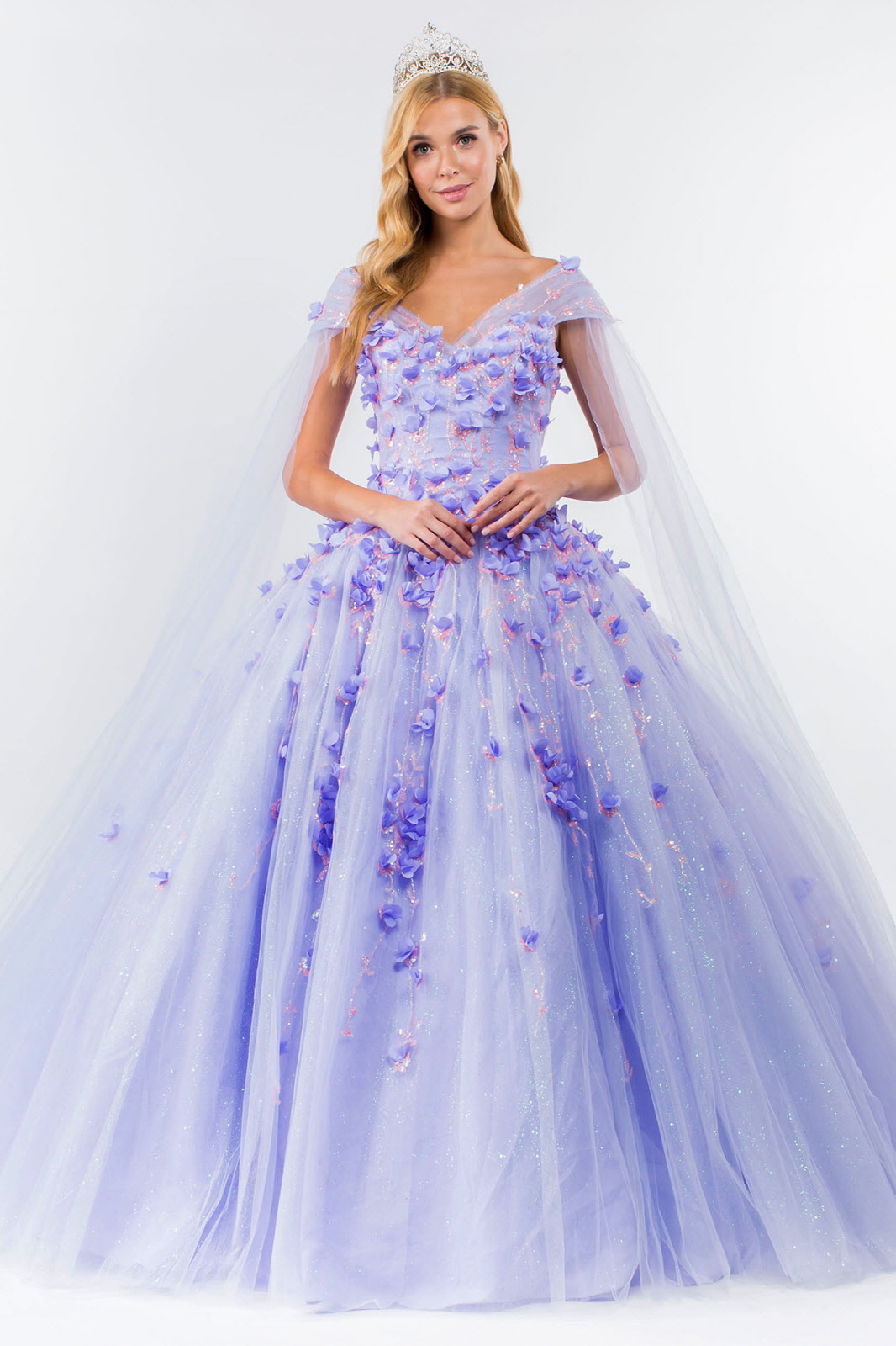 Floral Applique Glitter Quinceanera Ballgown