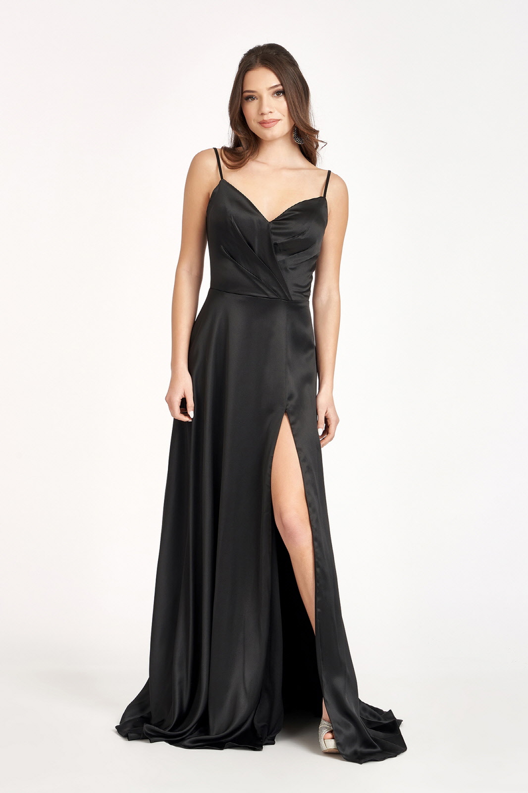 Spaghetti Strap V-Neck Satin Dress Slit