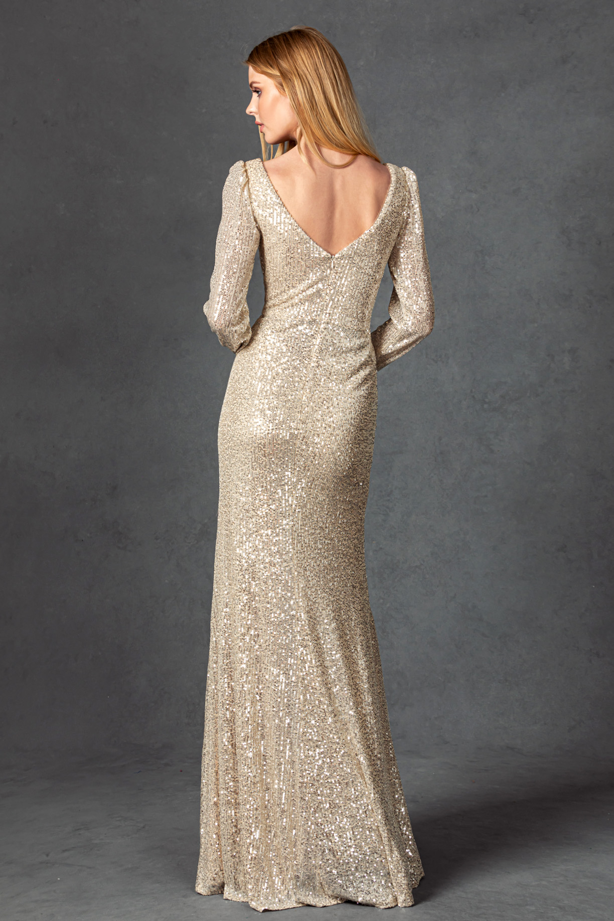 LONG SLEEVE, V-NECK, SHEATH, SLIT