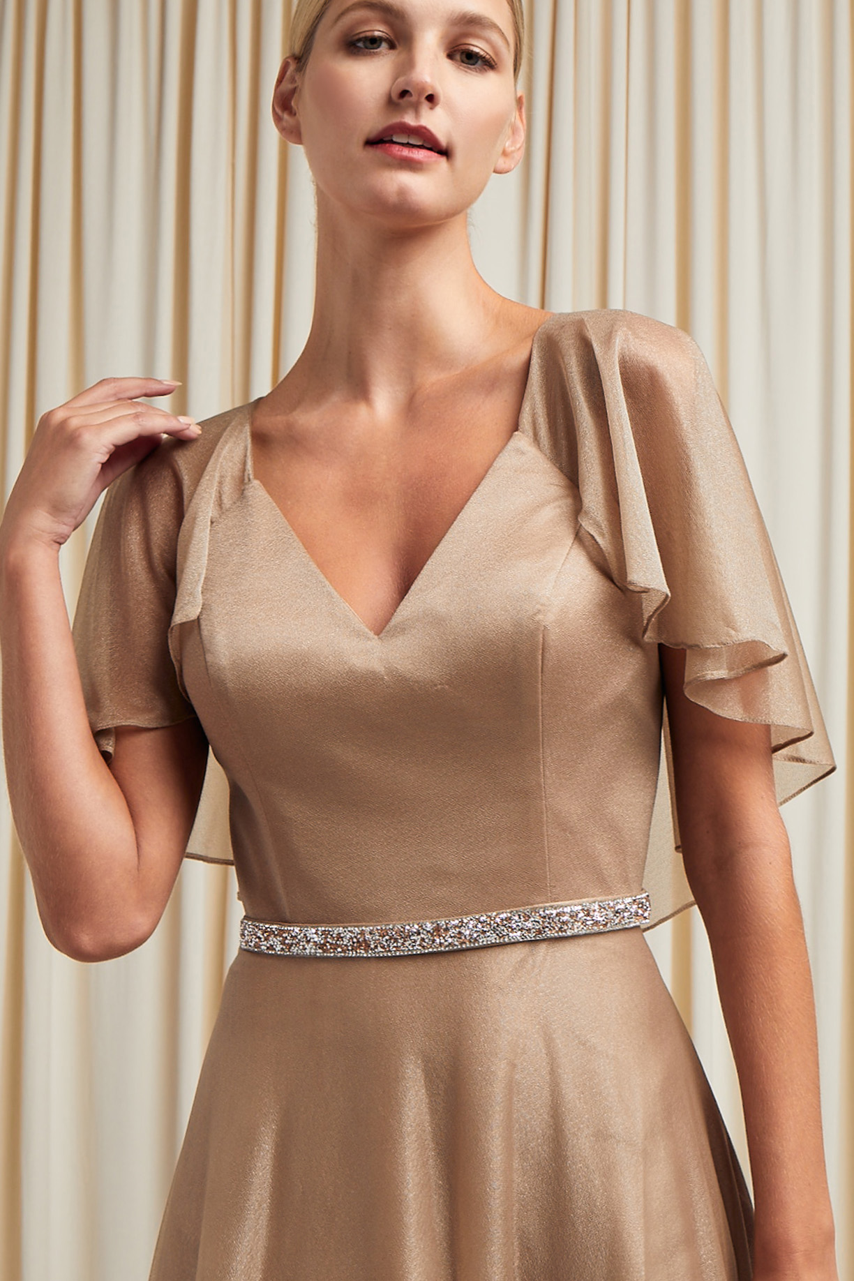 V-NECK, SHORT SLEEVE, SHEATH, CAPE