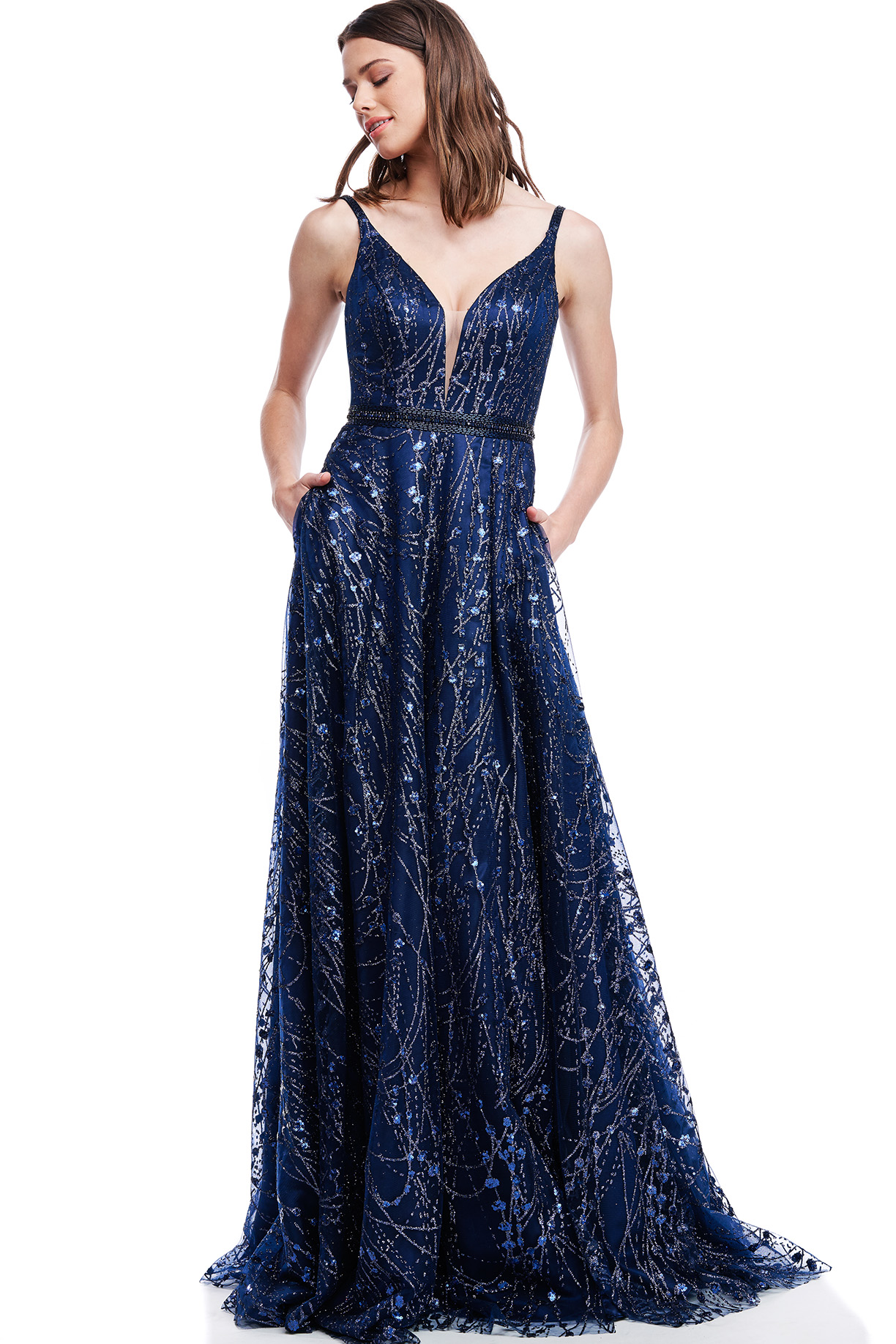 SLEEVELESS, V-NECK, A-LINE DRESS