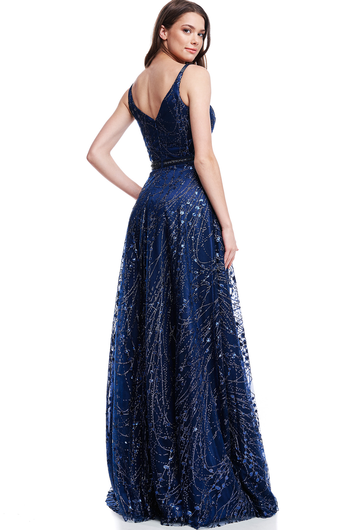 SLEEVELESS, V-NECK, A-LINE DRESS