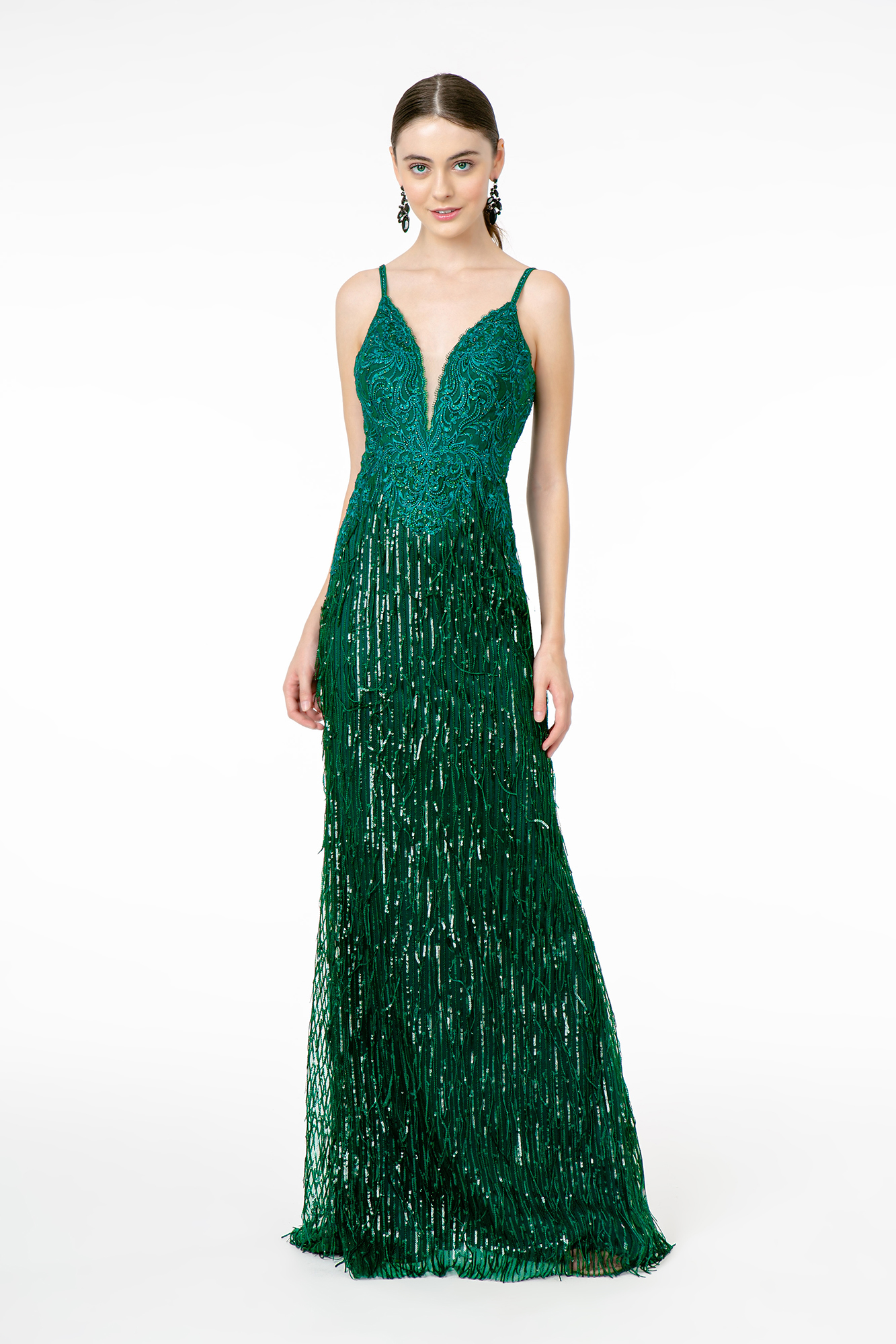 Illusion V-Neck Sequin Mermaid Dress