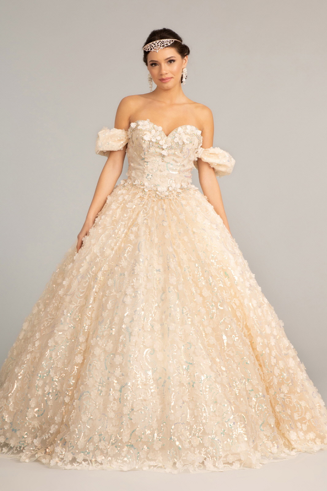Jewel Embellished Mesh Quinceanera Ball Gown