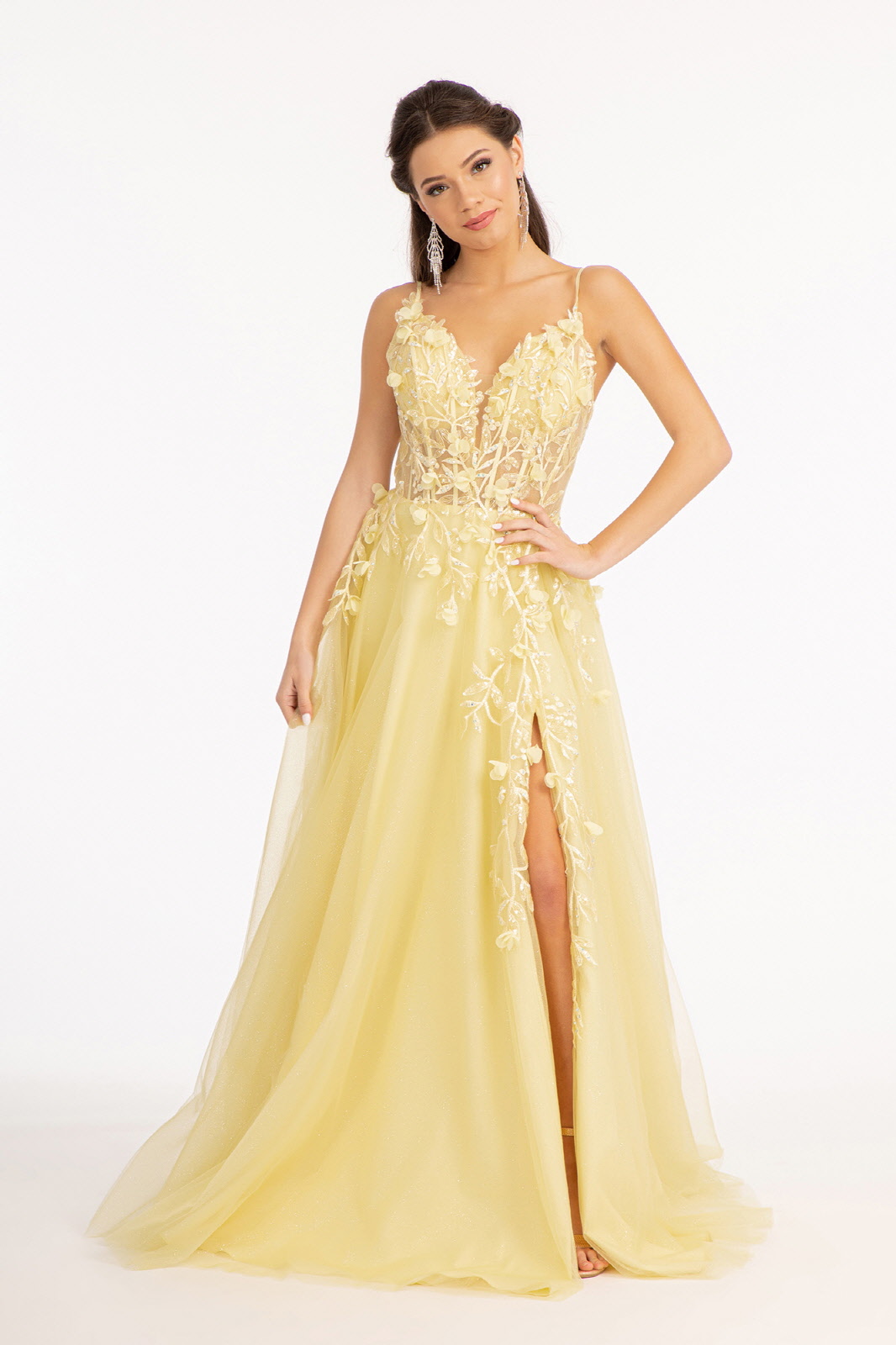 3D Floral Applique Glitter Mesh A-line Dress