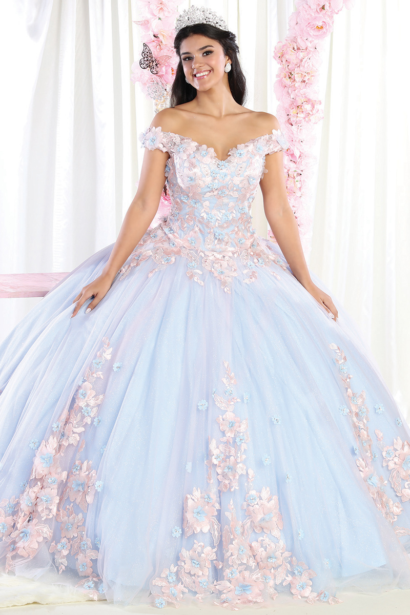 Off-Shoulder Floral Applique Ballgown